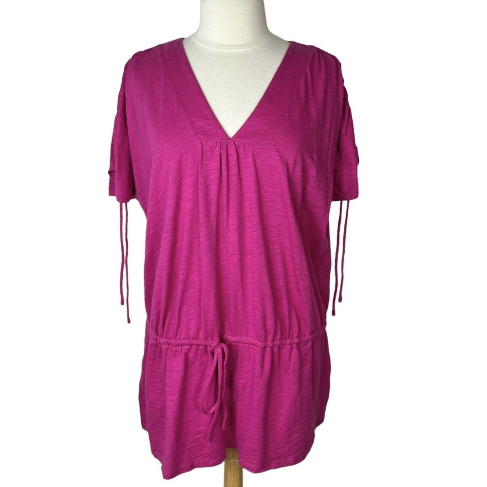Fashion Bug Shirt Pull Over Drop Waist Ties Peplum XL Pink Summer